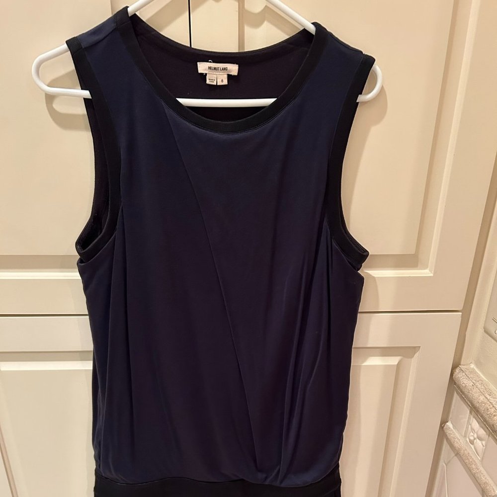 Helmut Lang Dress | Green Cotton Top with Connected Black Short Skirt